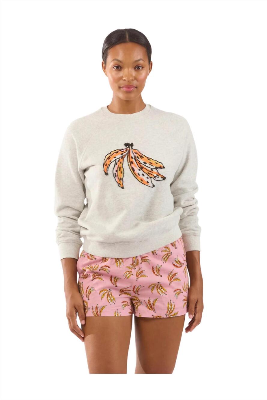 NEW LE SUPERBE beaded bananas sweatshirt in heather gray
